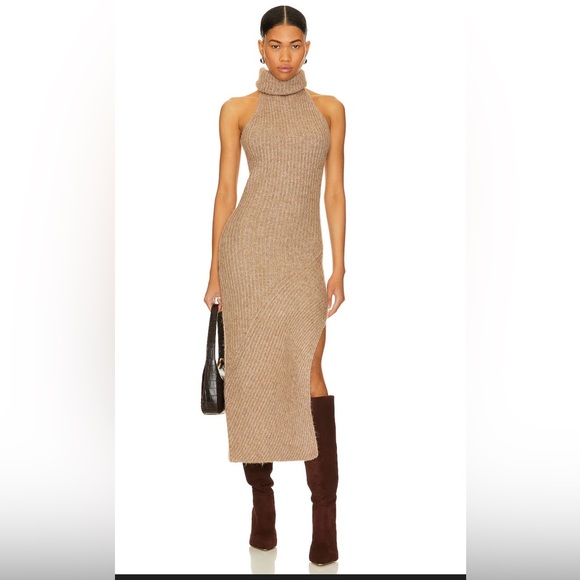 Nicholas Brown Wool Blend Turtleneck Sleeveless Maxi Dress Cutout NWOT - Picture 1 of 5